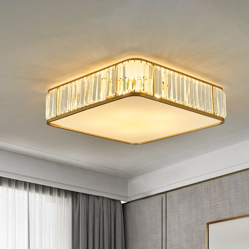 Premium LED 14"/18"/21,5' W vierkante kristallen plafondlamp moderne 3/4/5 lampen slaapkamer inbouwverlichting goud