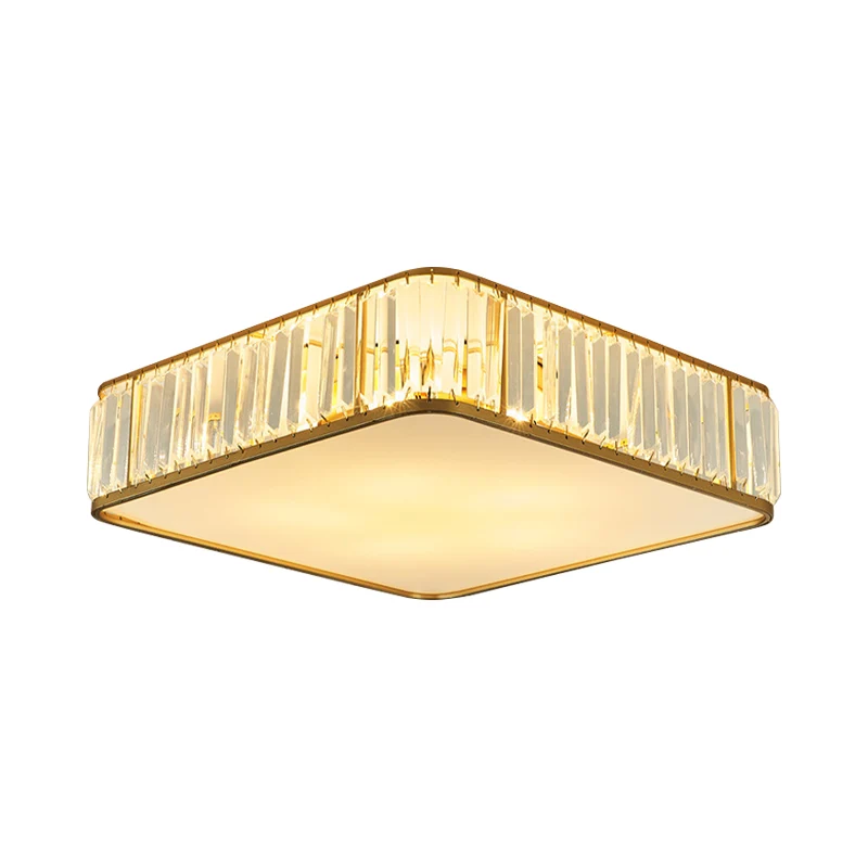 Premium LED 14"/18"/21,5' W vierkante kristallen plafondlamp moderne 3/4/5 lampen slaapkamer inbouwverlichting goud