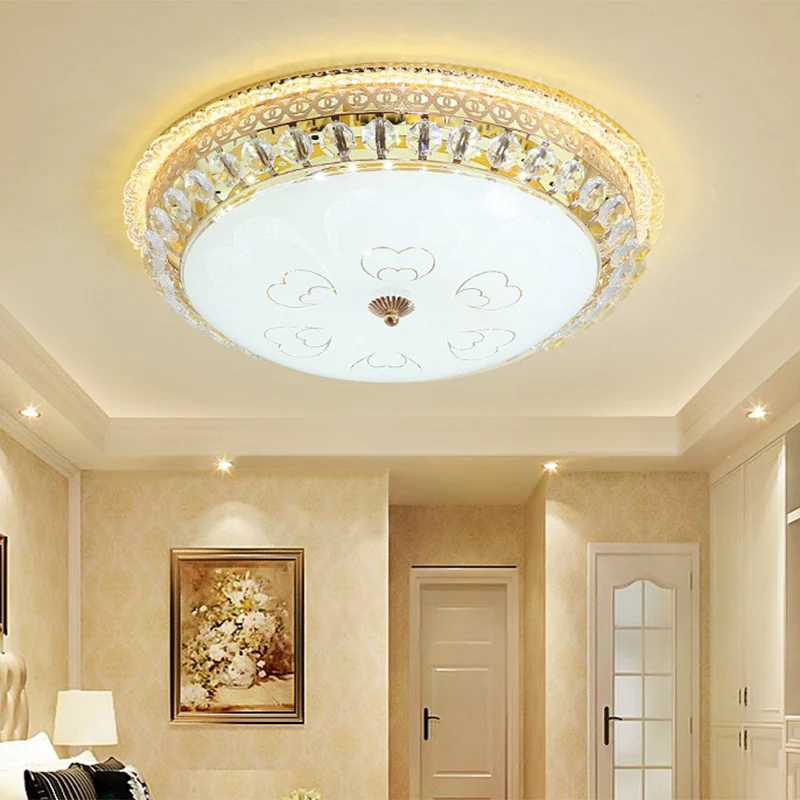 Premium LED 16"/19,5" W ronde inbouwlamp slaapkamer opaalglas LED moderne plafondlamp met kristallen accent goud