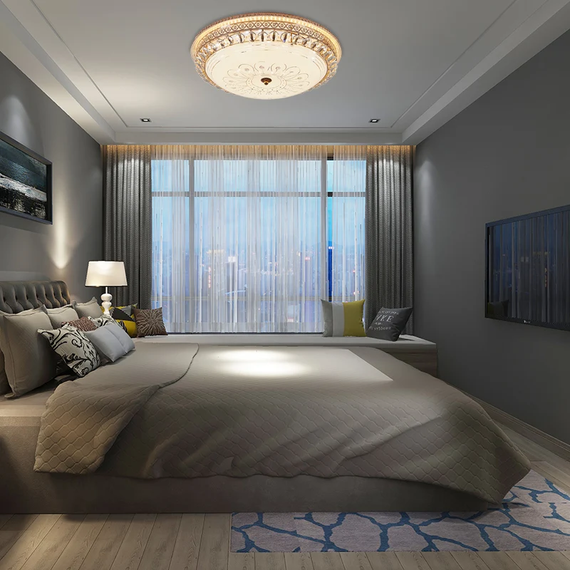 Premium LED 16"/19,5" W ronde inbouwlamp slaapkamer opaalglas LED moderne plafondlamp met kristallen accent goud