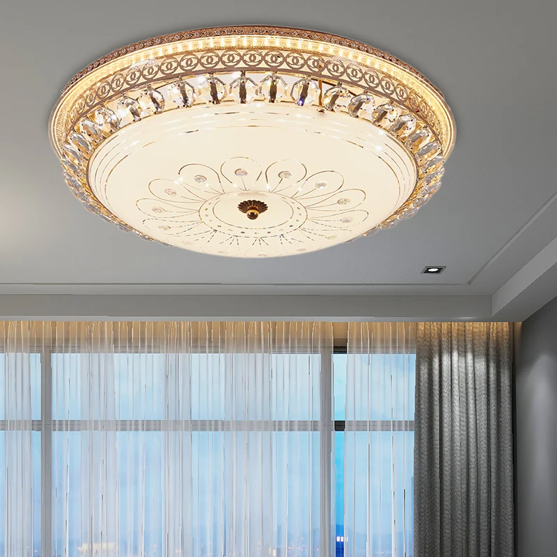Premium LED 16"/19,5" W ronde inbouwlamp slaapkamer opaalglas LED moderne plafondlamp met kristallen accent goud
