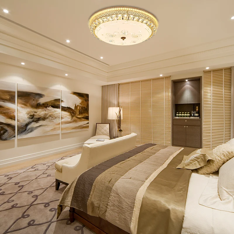 Premium LED 16"/19,5" W ronde inbouwlamp slaapkamer opaalglas LED moderne plafondlamp met kristallen accent goud