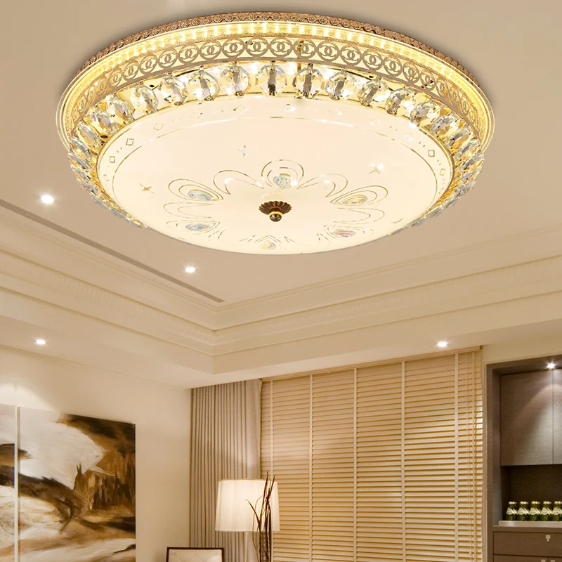 Premium LED 16"/19,5" W ronde inbouwlamp slaapkamer opaalglas LED moderne plafondlamp met kristallen accent goud