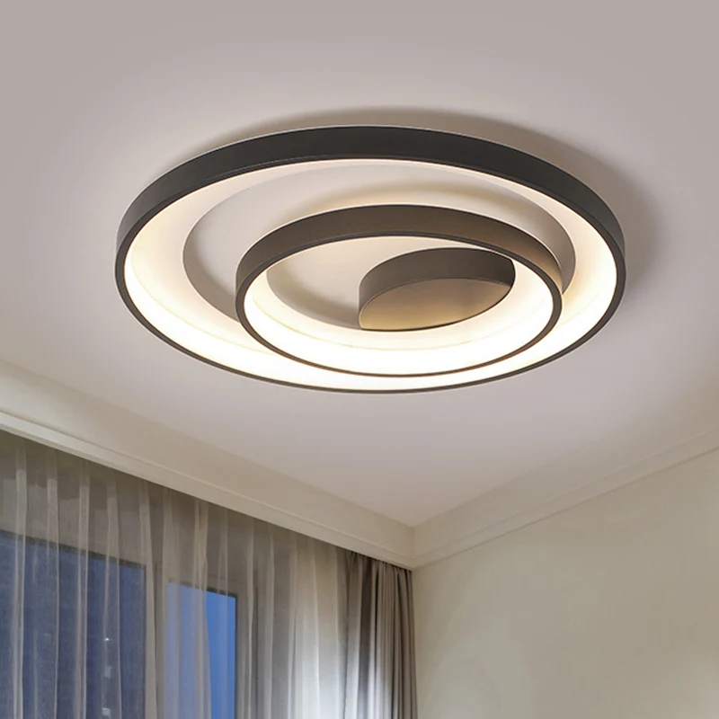 Premium LED 16,5"/20,5" W Cirkelplafondlamp Eenvoud Metallic Slaapkamer LED Inbouwverlichting zwart, warm/wit zacht