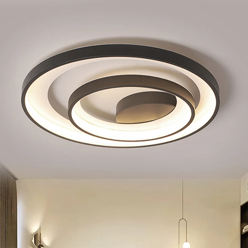 Premium LED 16,5"/20,5" W Cirkelplafondlamp Eenvoud Metallic Slaapkamer LED Inbouwverlichting zwart, warm/wit zacht
