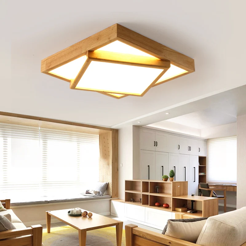 Premium LED Houten 2-laags inbouwlamp Nordic LED-acryl plafondlamp voor slaapkamer