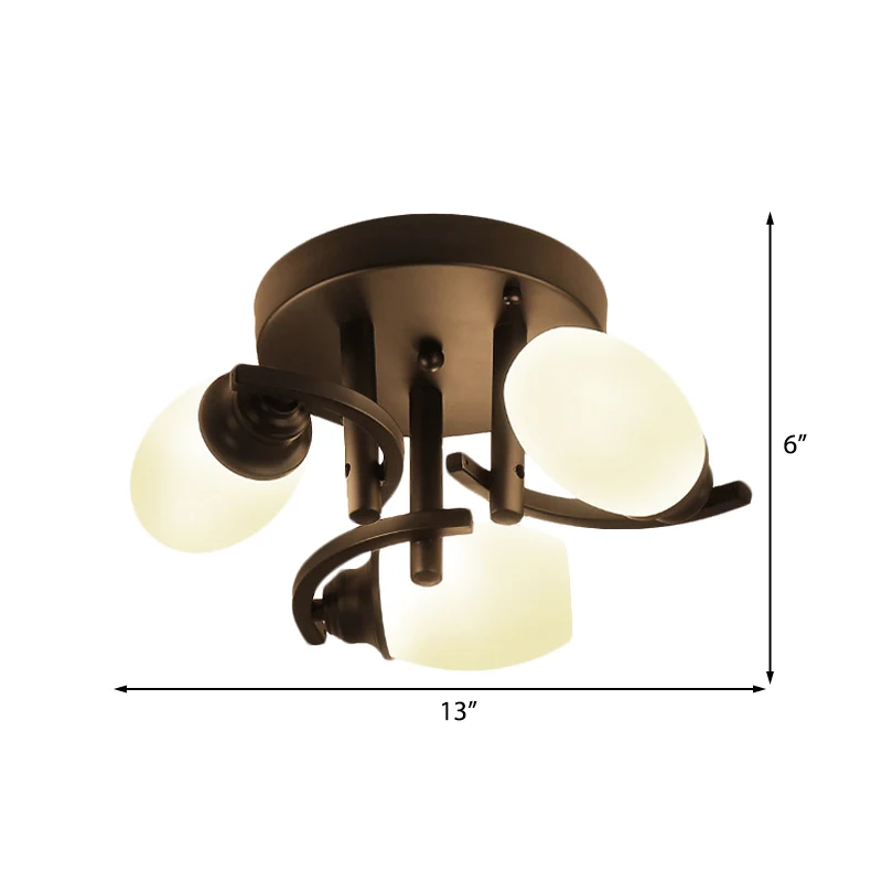 Premium LED Ovaal wit glas semi-inbouw traditionele 3/5/7 lampen woonkamer plafondlamp zwart