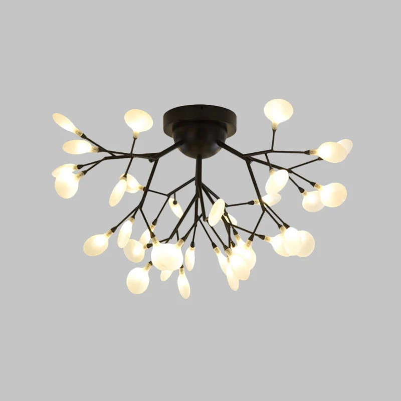 Premium LED Zwarte Twig-plafondlamp met ronde bloem Multi-Head Creatieve metallic semi-inbouwplafondlamp voor café