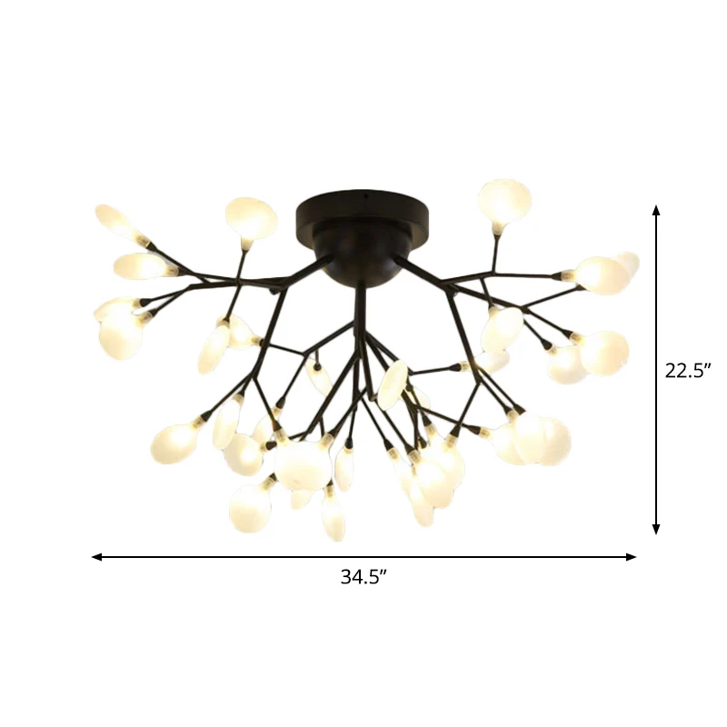 Premium LED Zwarte Twig-plafondlamp met ronde bloem Multi-Head Creatieve metallic semi-inbouwplafondlamp voor café