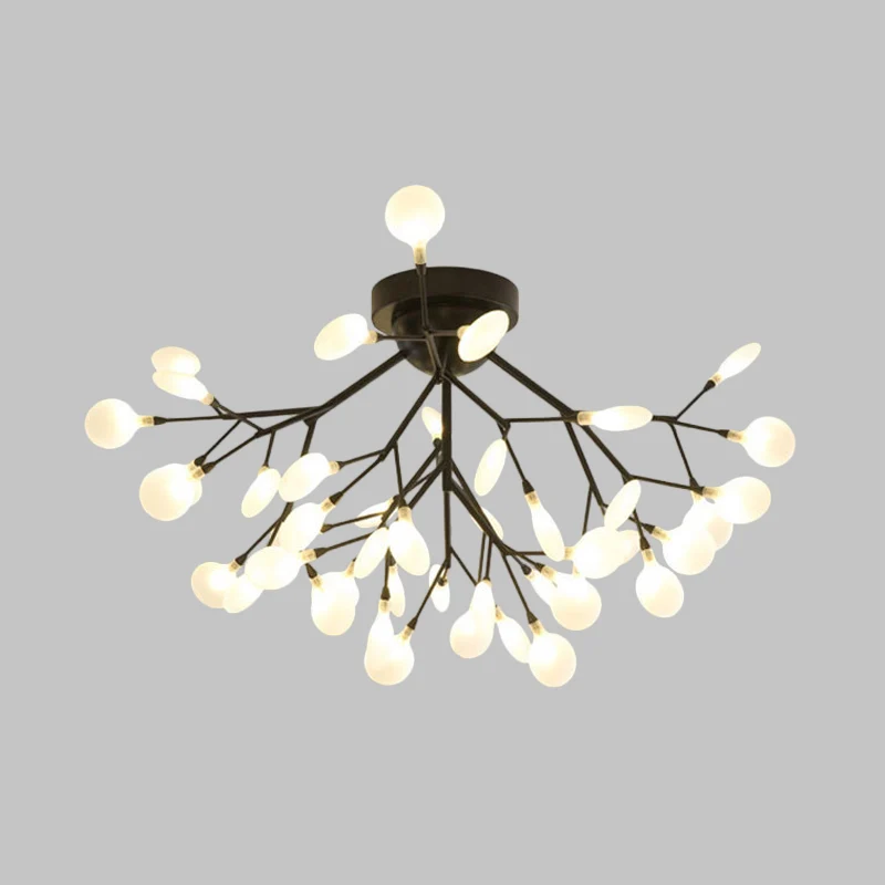 Premium LED Zwarte Twig-plafondlamp met ronde bloem Multi-Head Creatieve metallic semi-inbouwplafondlamp voor café