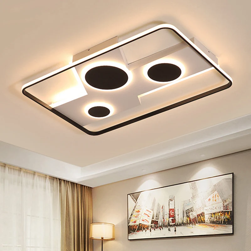 Rechthoekige inbouwlamp Acryl zwart-witte LED-plafondlamp, warm/wit licht/afstandsbediening Traploos dimmen met Afstandsbe...
