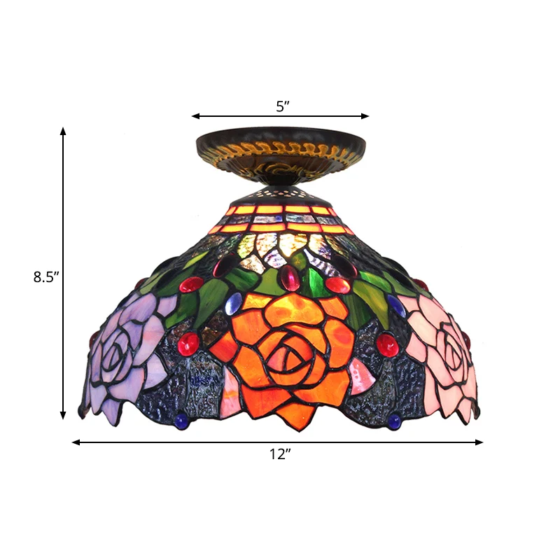 Rose metalen plafondinbouw Tiffany 12"/16" W 1 kop messing inbouwlamp | Snel Thuisbezorgd