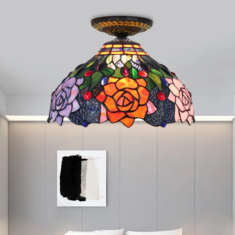 Rose metalen plafondinbouw Tiffany 12"/16" W 1 kop messing inbouwlamp | Snel Thuisbezorgd