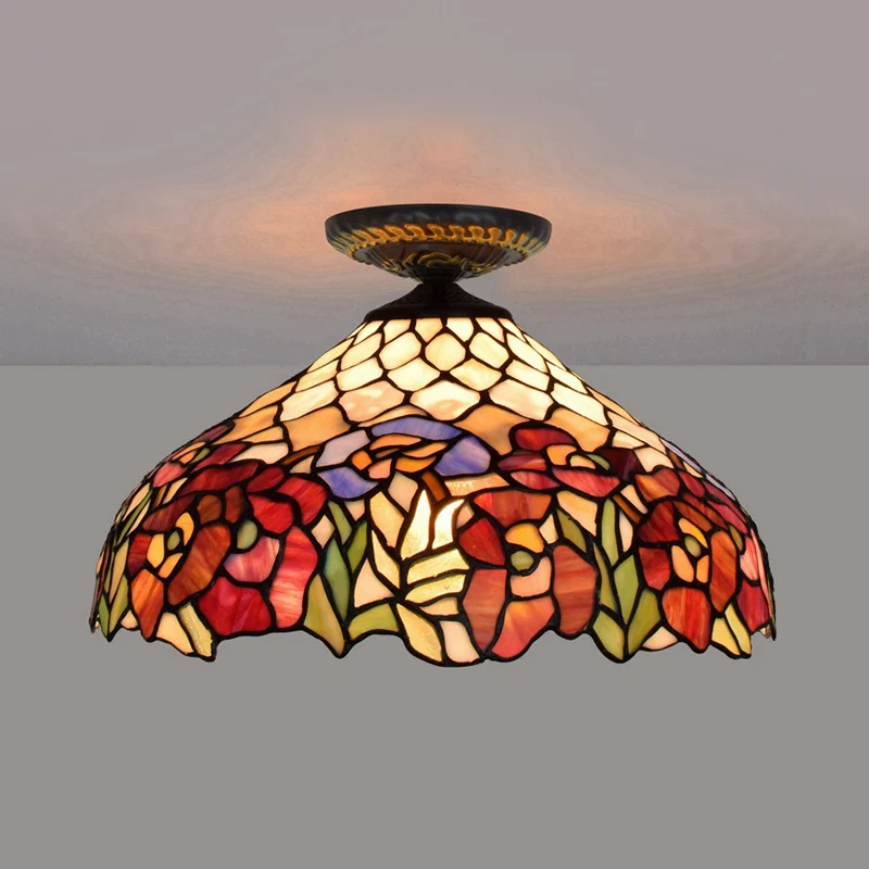 Rose metalen plafondinbouw Tiffany 12"/16" W 1 kop messing inbouwlamp | Snel Thuisbezorgd