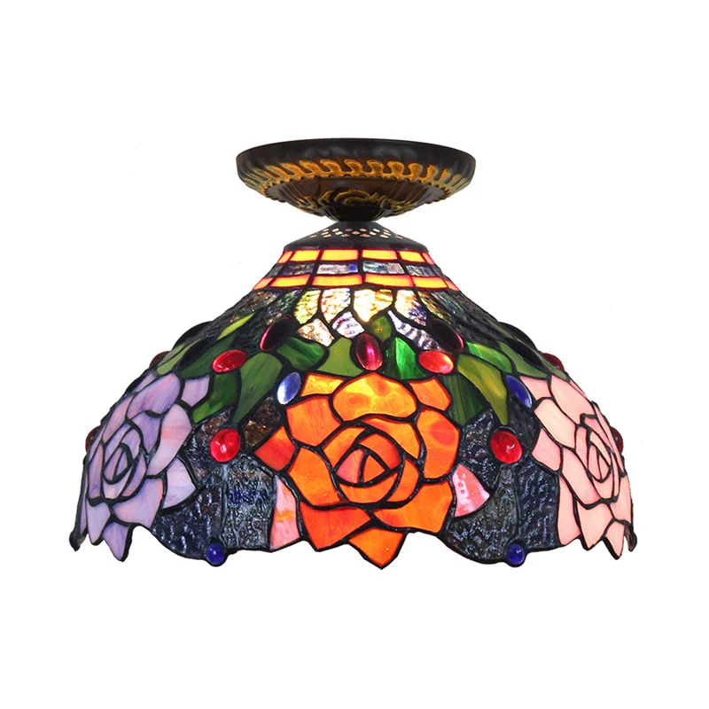 Rose metalen plafondinbouw Tiffany 12"/16" W 1 kop messing inbouwlamp | Snel Thuisbezorgd