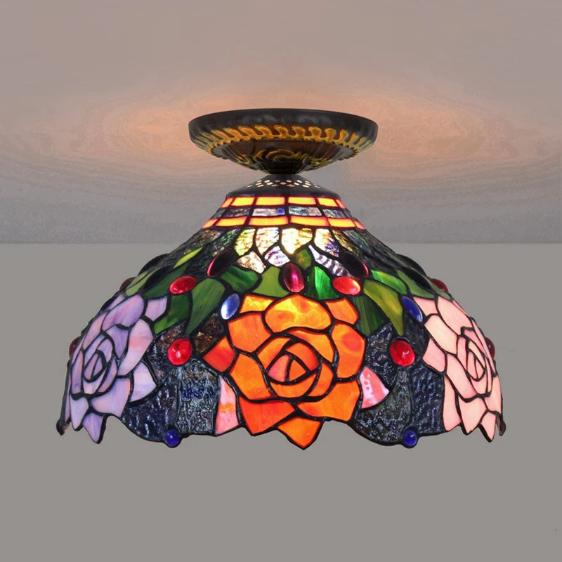 Rose metalen plafondinbouw Tiffany 12"/16" W 1 kop messing inbouwlamp | Snel Thuisbezorgd