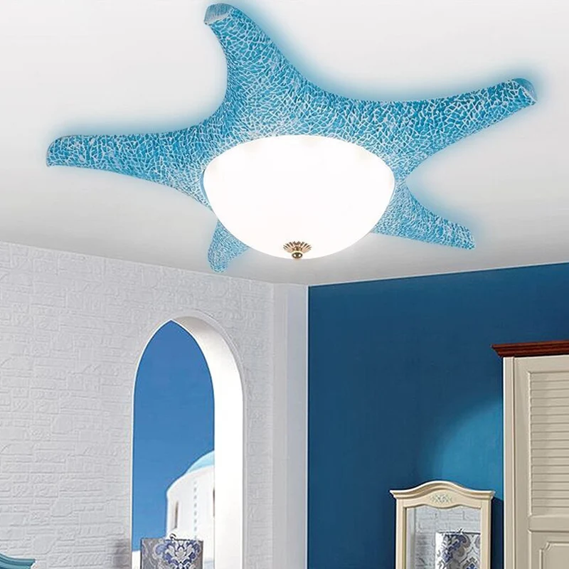 Starfish Kleuterschool LED-inbouwhars Kinderplafondverlichting met koepelvormige melkachtige glazen kap blauw | Snel Thuis...