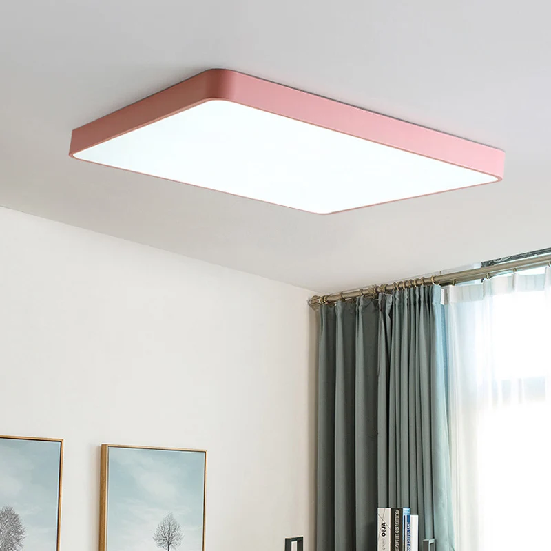 Vierkante/rechthoekige plafondlamp Eenvoud Metaal LED Roze Inbouwverlichting warm/wit licht, 19,5"/25,5" lengte met Afstan...
