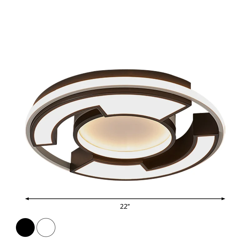 Zwart/wit rond inbouwlicht Modern LED-acryl plafondmontagearmatuur, 19"/22" wijd