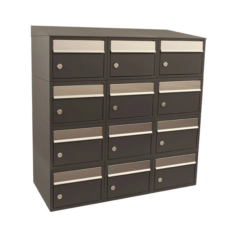Brievenbusunit Brickset 3-breed, 4-hoog met dak Antraciet 92x88,5x38 cm (HxBxD)