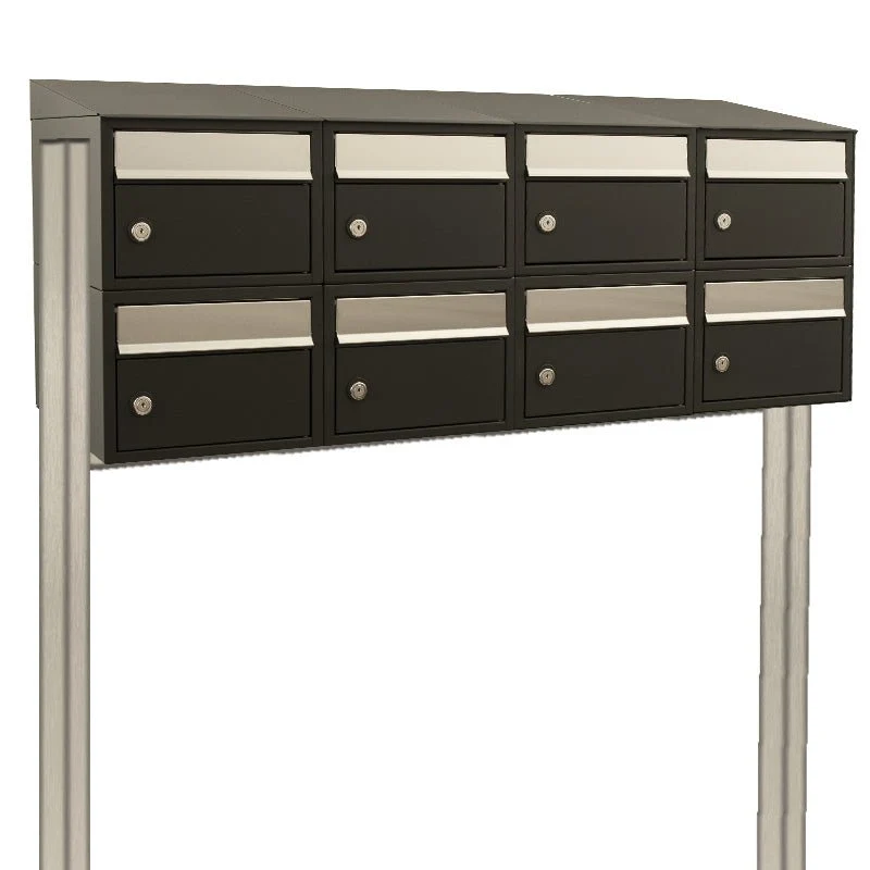Antiek messing Brievenbusunit Brickset 4-breed, 2-hoog met dak en statief Zwart 201x122x38 cm (HxBxD)