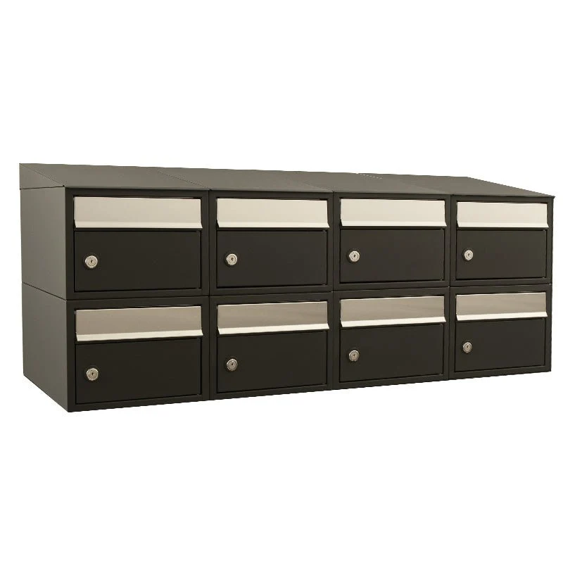 Brievenbusunit Brickset 4-breed, 2-hoog met dak Zwart 49x118x38 cm (HxBxD) met Veiligheidsslot