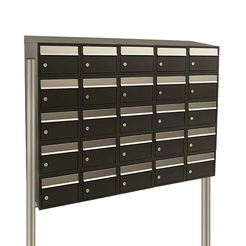Gegalvaniseerde Brievenbusunit Brickset 5-breed, 5-hoog met dak en statief Zwart 195x151,5x38 cm (HxBxD)