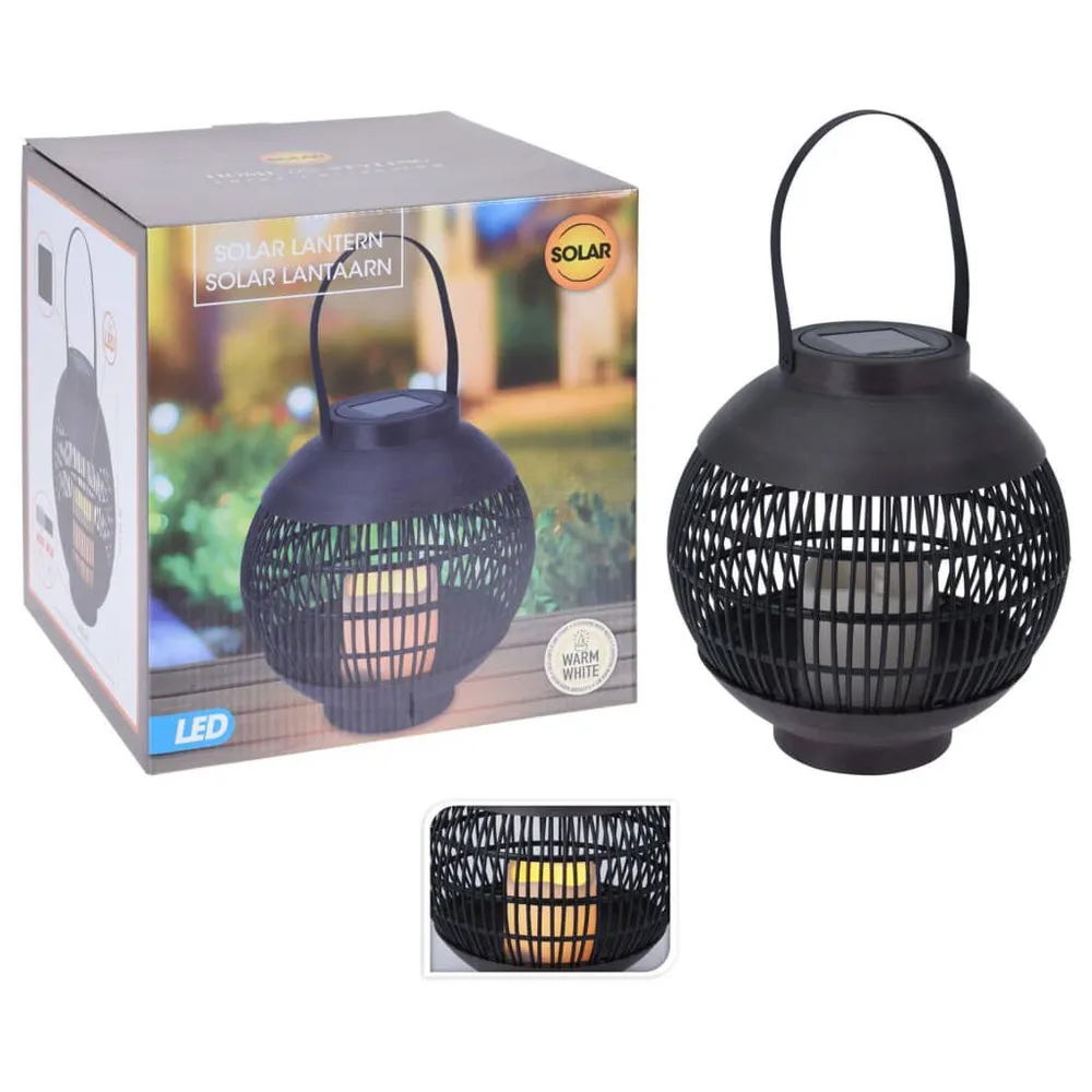 ProGarden Lantaarn met kaars solar LED rattan zwart met bewegingssensor