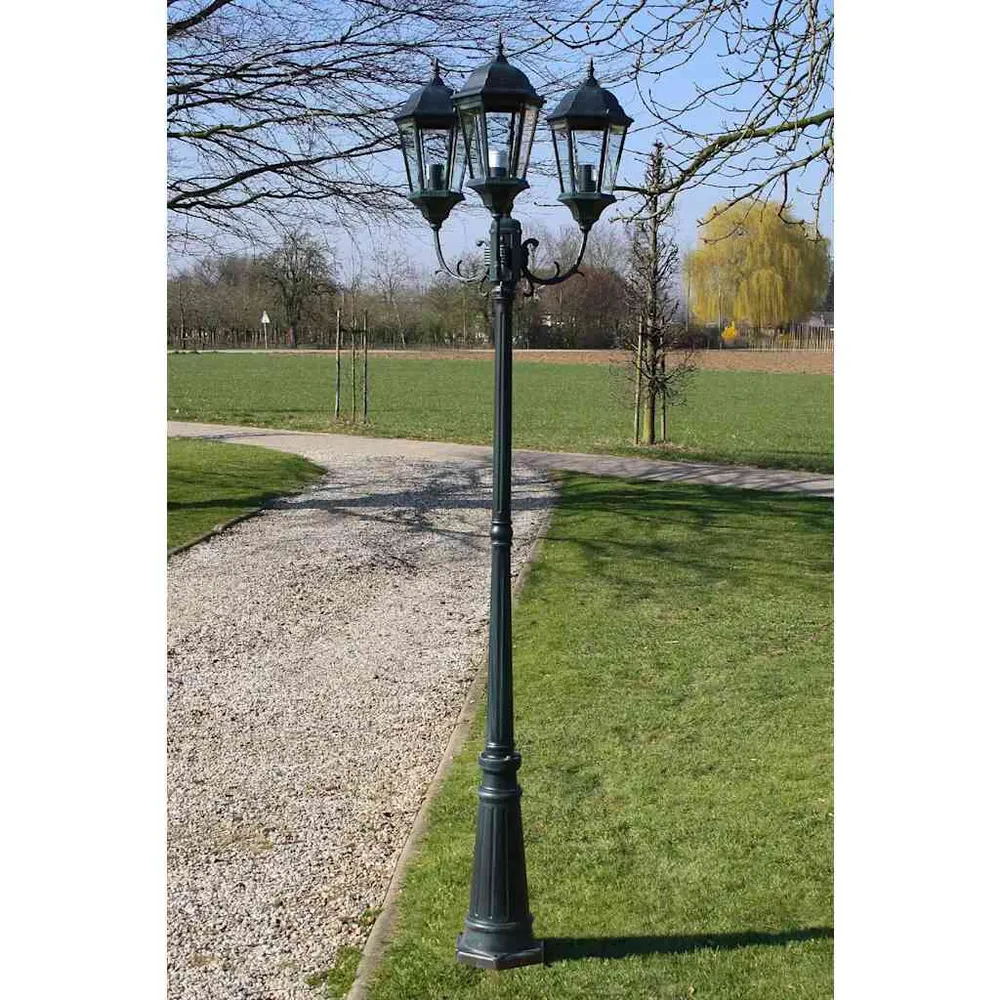 Tuinlantaarn Brighton 3-arms 230 cm donkergroen/zwart