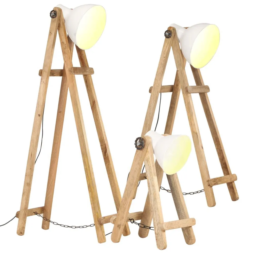Vloerlampen 3 st E27 massief mangohout wit voor tuin en terras