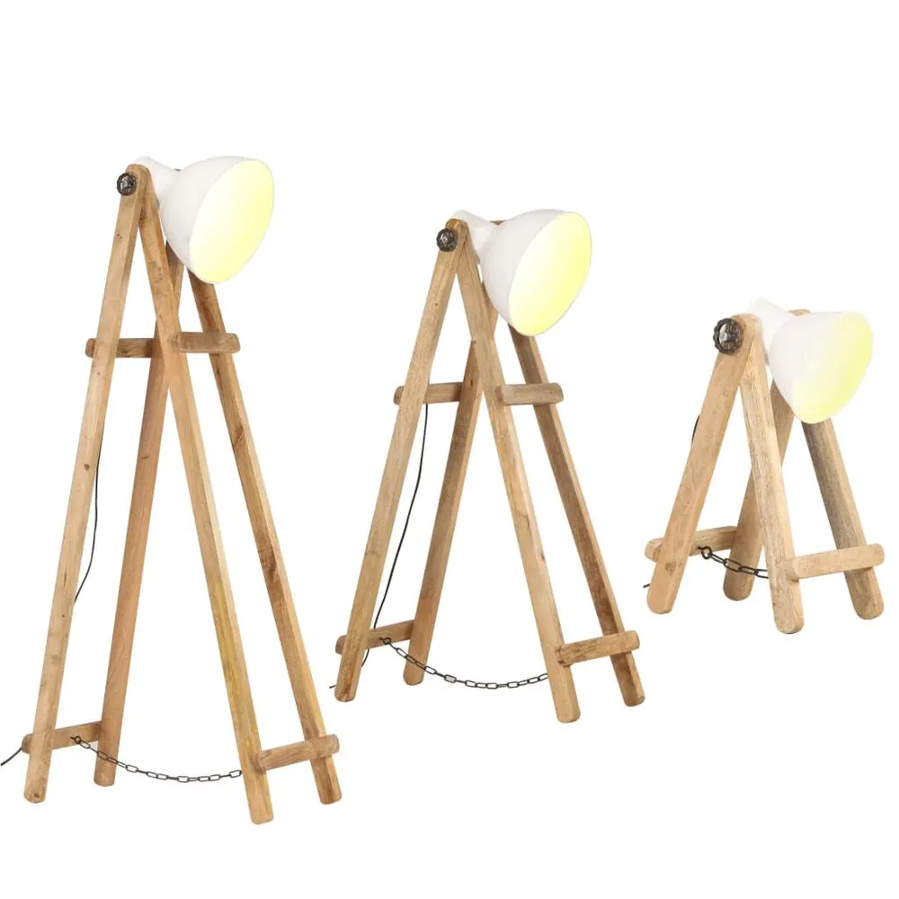 Vloerlampen 3 st E27 massief mangohout wit voor tuin en terras