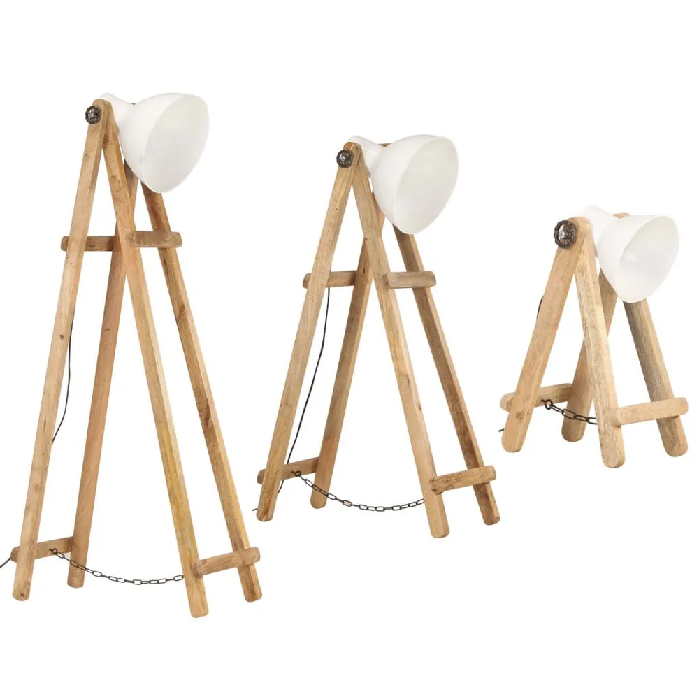 Vloerlampen 3 st E27 massief mangohout wit voor tuin en terras