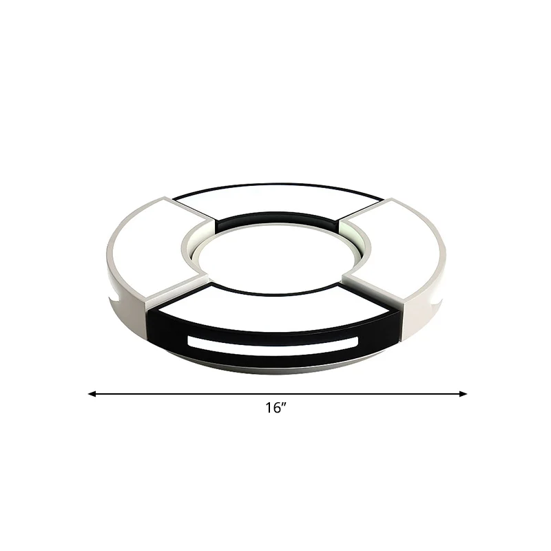 16"/19.5"/23.5" W Zwart and White Circular Flush Lamp Contemporary Metal Bedroom Flush Lighting Diffuser | Snel Leverbaar...