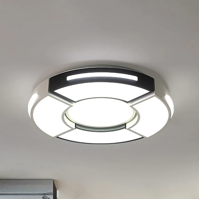 16"/19.5"/23.5" W Zwart and White Circular Flush Lamp Contemporary Metal Bedroom Flush Lighting Diffuser | Snel Leverbaar...