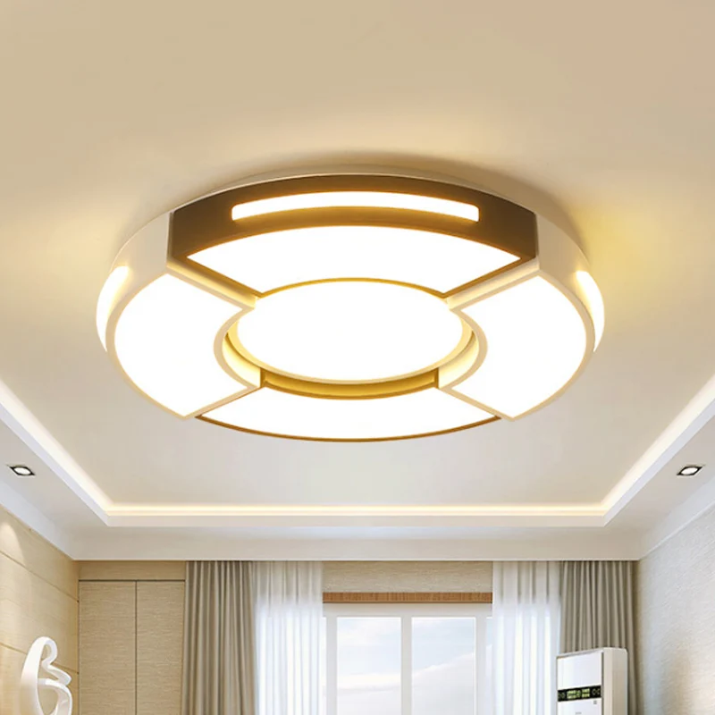 16"/19.5"/23.5" W Zwart and White Circular Flush Lamp Contemporary Metal Bedroom Flush Lighting Diffuser | Snel Leverbaar...