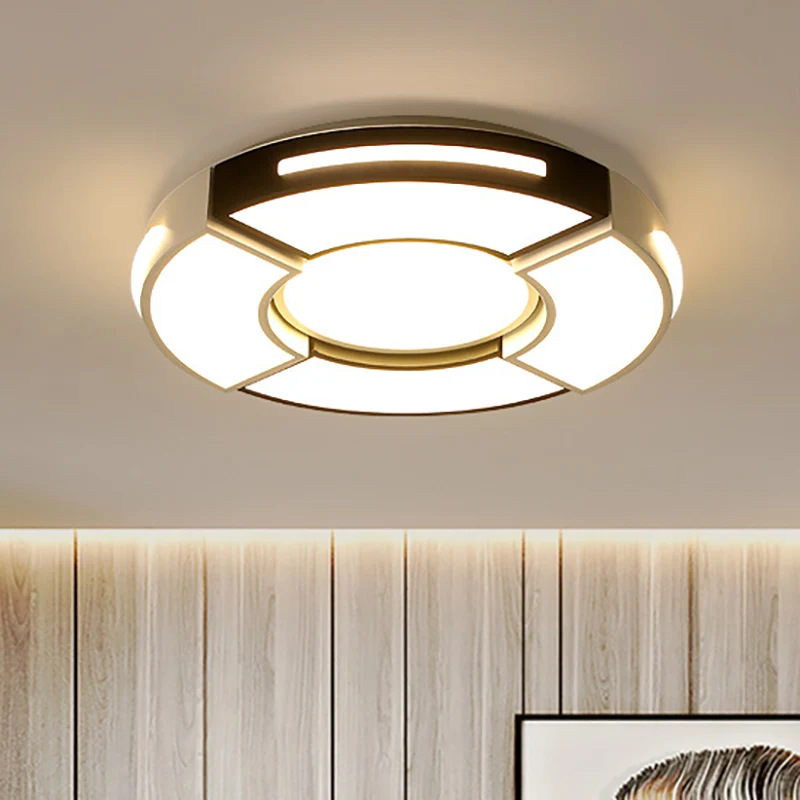 16"/19.5"/23.5" W Zwart and White Circular Flush Lamp Contemporary Metal Bedroom Flush Lighting Diffuser | Snel Leverbaar...