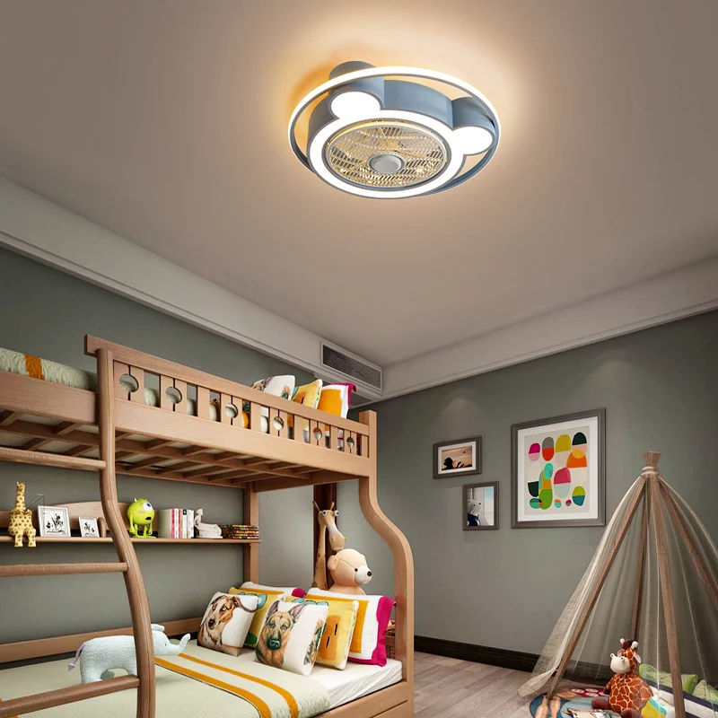 5-bladige cartoon beer plafondventilator verlichting acryl kinderkamer 21,5" W LED semi-inbouwlamp met metalen ring, afsta...