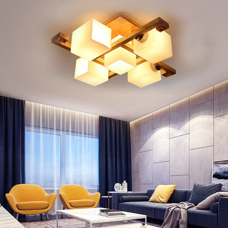Cube Shade LED-inbouwlamp Japanse stijl Hout- en melkglasplafondlamp voor kantoor - Incl. Garantie