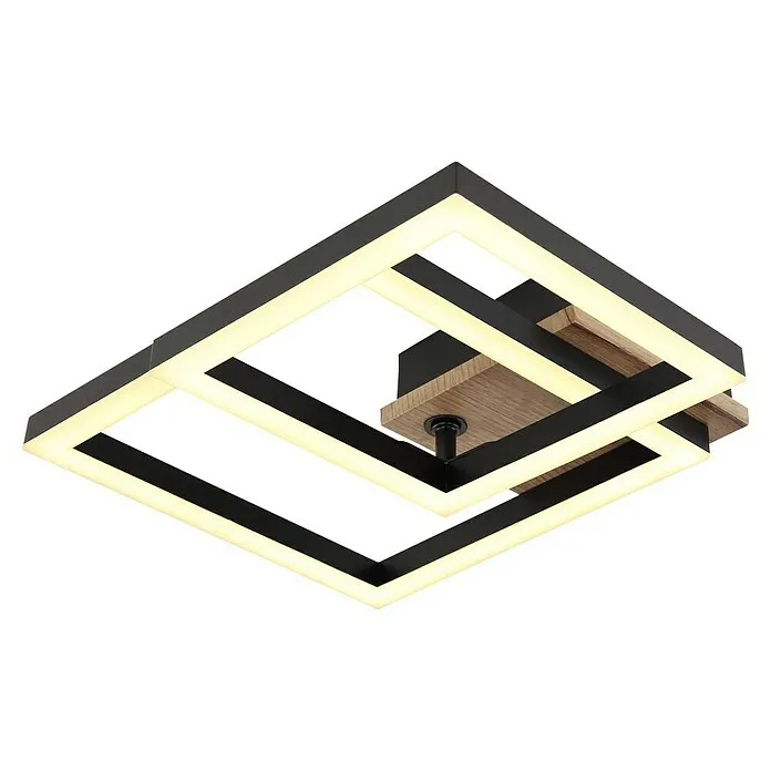 Energiezuinige LED Globo Led-plafondlamp - 15 W, l x b x h: 42 x 31 x 8 cm, Zwart, Houtlook, Zacht wit
