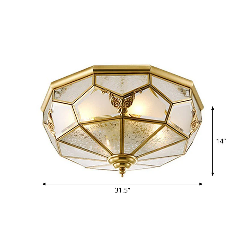 Flush Mounted Light Antique Dining Room Ceiling Lamp Polygon Semi-Opaque Shade Geel koper Brass