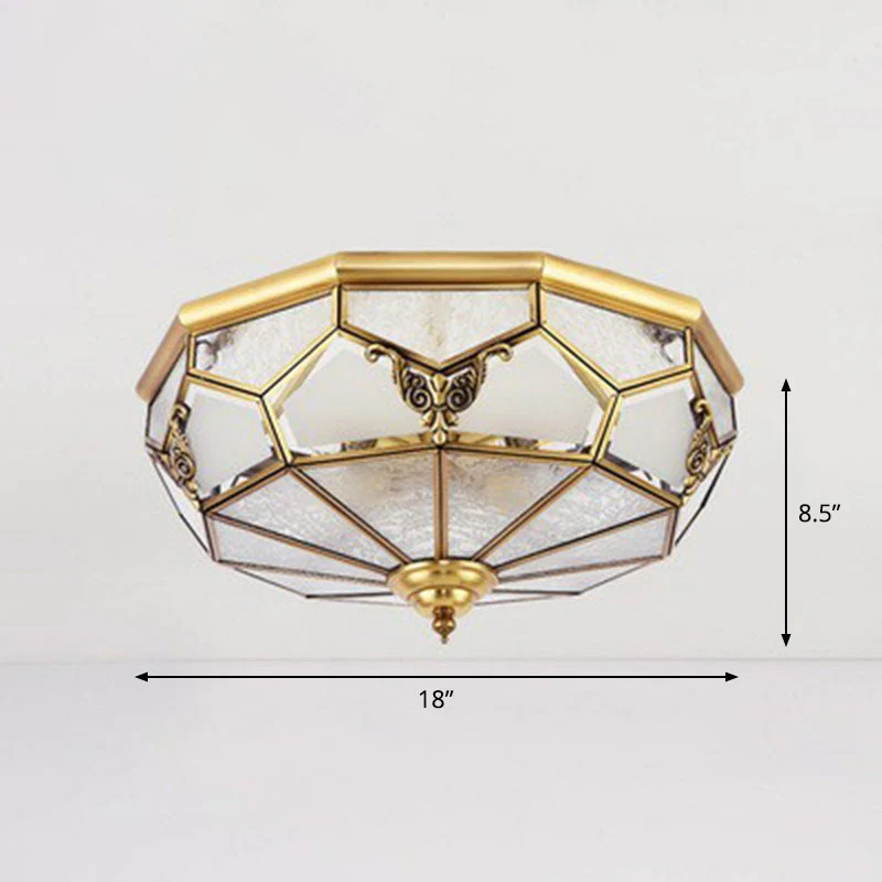 Flush Mounted Light Antique Dining Room Ceiling Lamp Polygon Semi-Opaque Shade Geel koper Brass