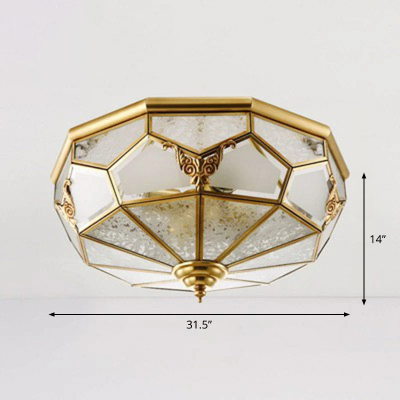 Flush Mounted Light Antique Dining Room Ceiling Lamp Polygon Semi-Opaque Shade Geel koper Brass