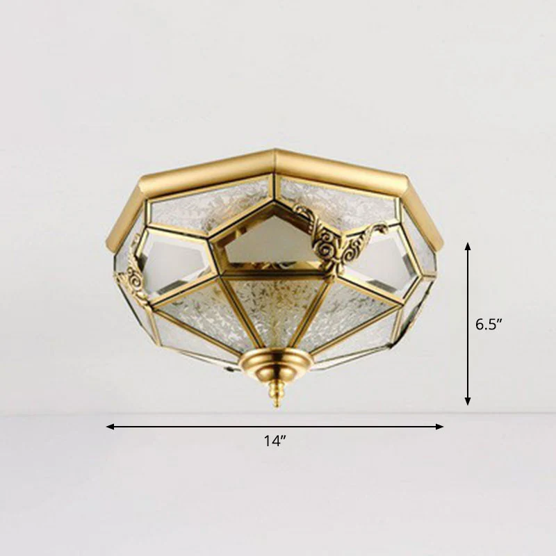 Flush Mounted Light Antique Dining Room Ceiling Lamp Polygon Semi-Opaque Shade Geel koper Brass