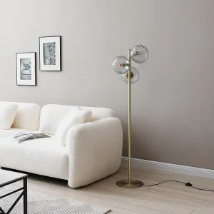 Gecertificeerd IP44 Hanglamp van metaal en gerookt glas - 3 bollen - L30 x D40 x H150 cm - Goudkleurig - SUSANNE