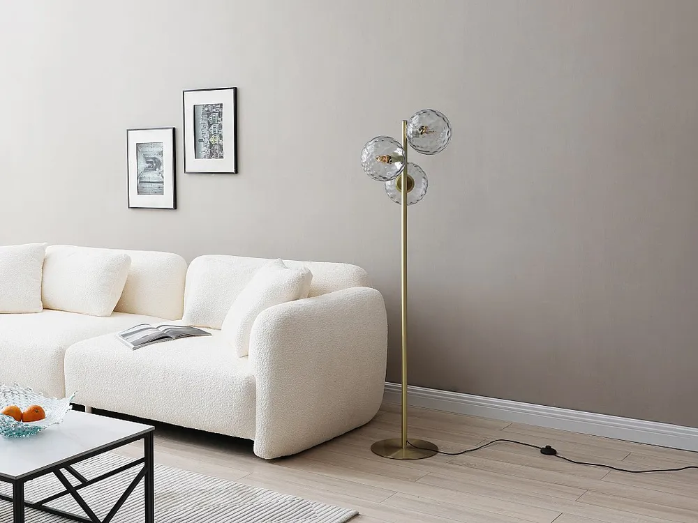Gecertificeerd IP44 Hanglamp van metaal en gerookt glas - 3 bollen - L30 x D40 x H150 cm - Goudkleurig - SUSANNE