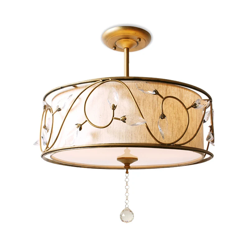 Gouden 3-lichts semi-inbouwlamp, traditionele metalen ronde plafondlamp met kristalelement - Incl. Garantie