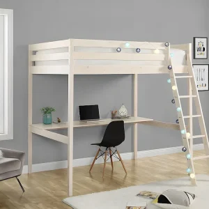 Hoogslaper met bureau GEDEON - 140 x 190cm - Massief grenen - Gebleekt - Incl. Garantie