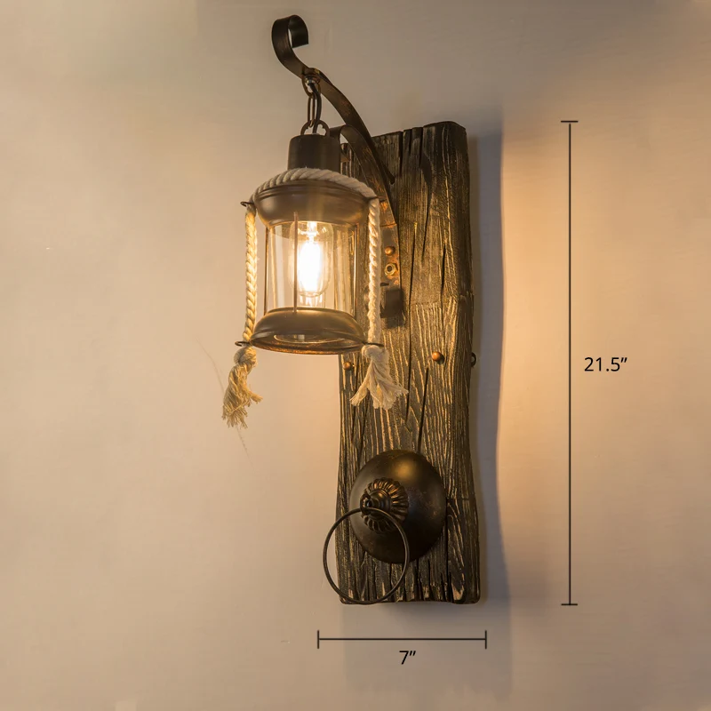 Houten bruine wandlamp geometrisch gevormde landelijke stijl wandkandelaar voor gang | Snel Leverbaar