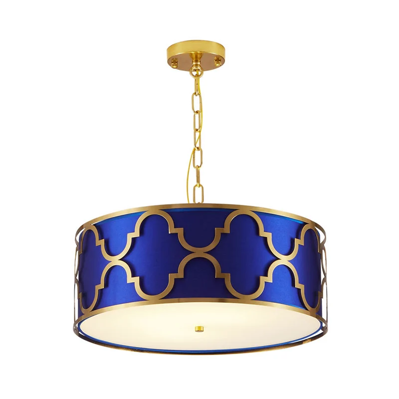 3 Lights Chandelier Light Drum Shade Fabric Nordic Dining Room Ceiling Lamp Black/White/Blue, 16"/19.5"/23.5" Breed White