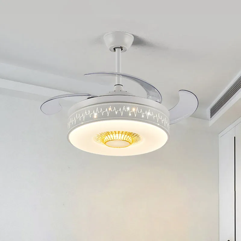 Premium Kwaliteit Drum Bedroom Semi Flush Light Minimalist Van metaal LED 42" Wide White Fan Lamp Remote/Wall Control, 4 B...